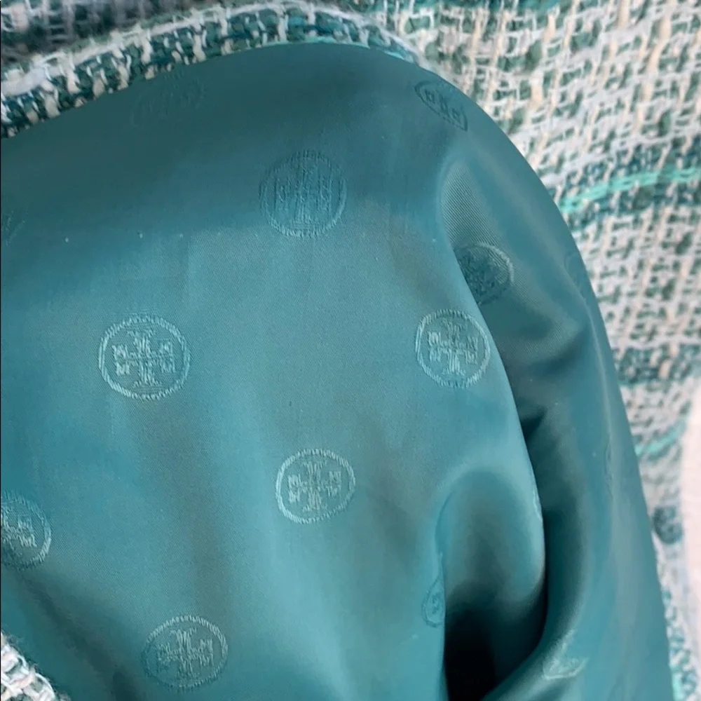 Tory Burch Teal and White Tweed Mini Dress
